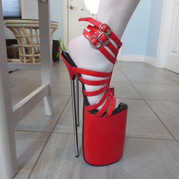 EXTREME Platform Red High Heel Sandals with Metal Heels - Picture 9 of 9